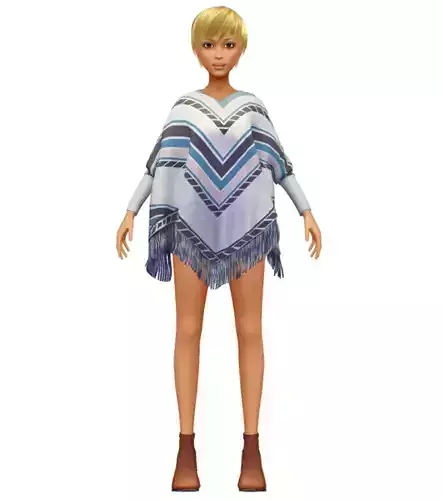 High Poly Subdivision Boho Poncho Girl 3D Model