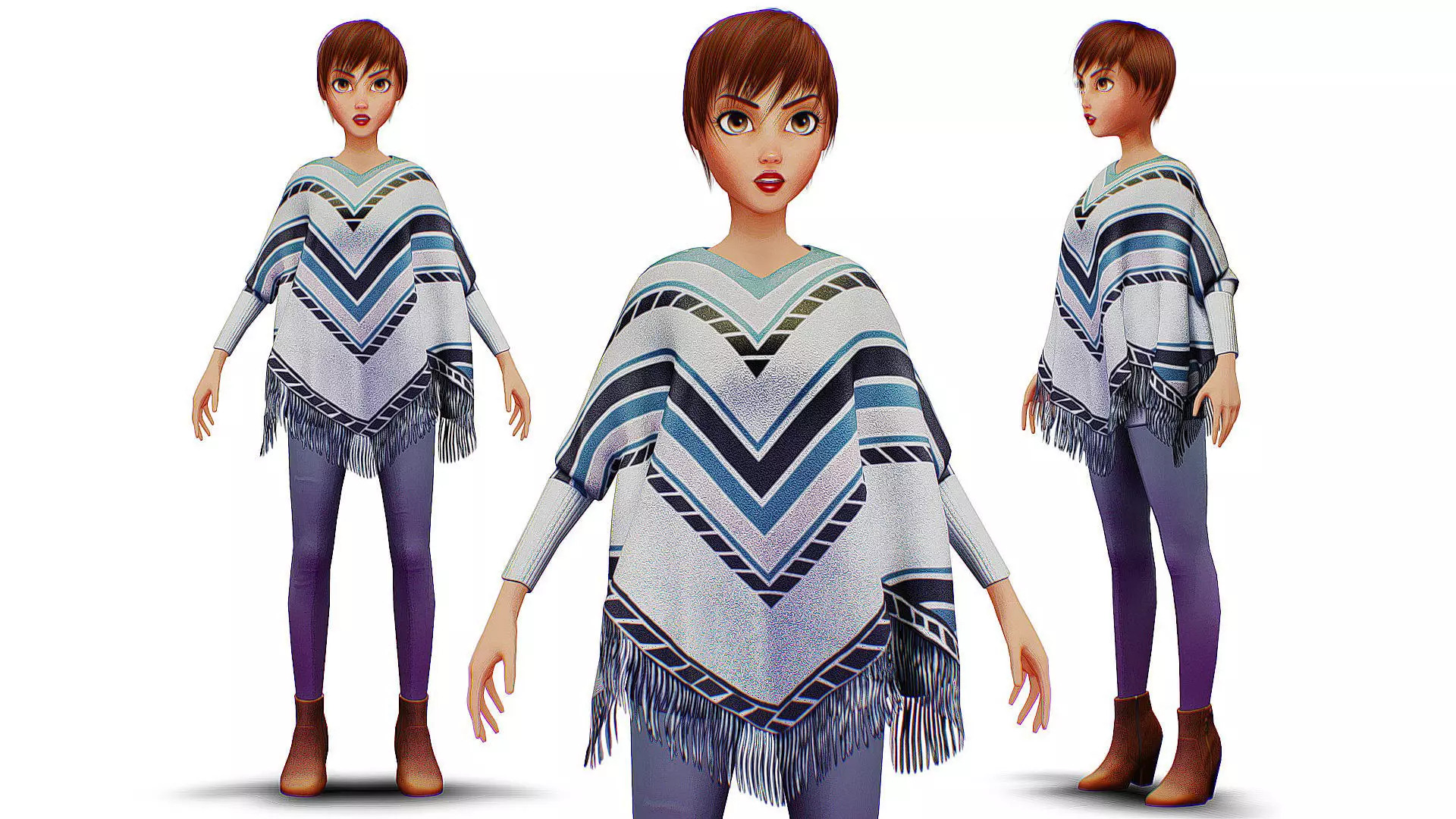 Boho Poncho - Slender Girl - Authentic Clothing - Cowgirl Wear Low-poly 3D model