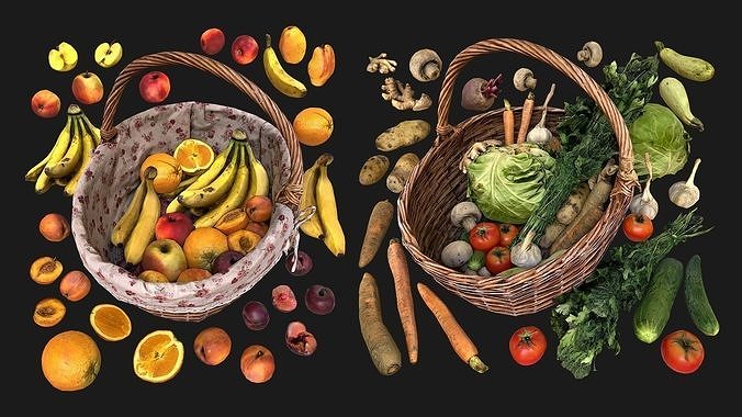 Fruits and Vegetables Collection Farm Bazaar Food Pack Low-poly 3D model 2