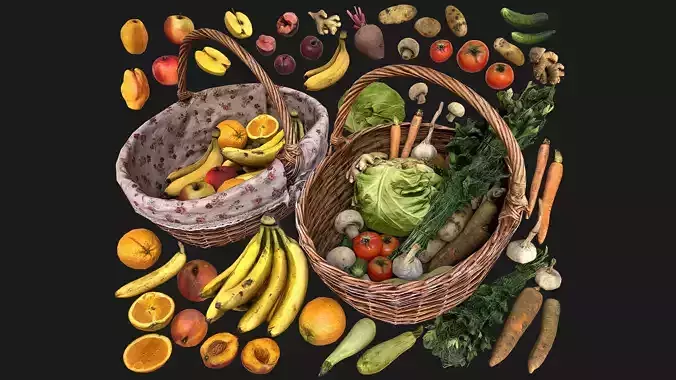 Fruits and Vegetables Collection Farm Bazaar Food Pack Low-poly 3D model