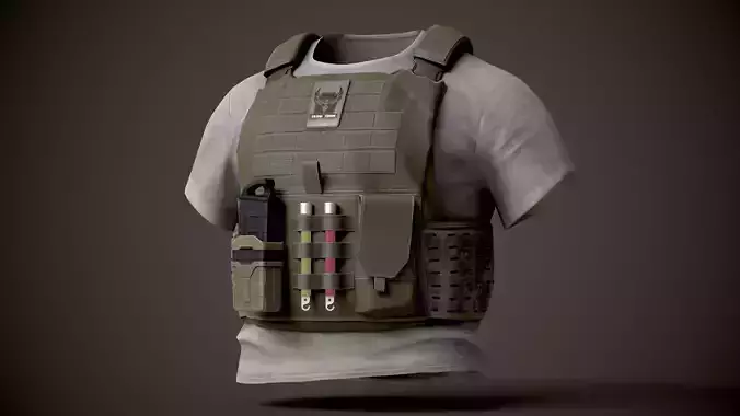 Tactical Vest with T-shirt PBR Game Ready Low-poly 3D model  Low-poly 3D model