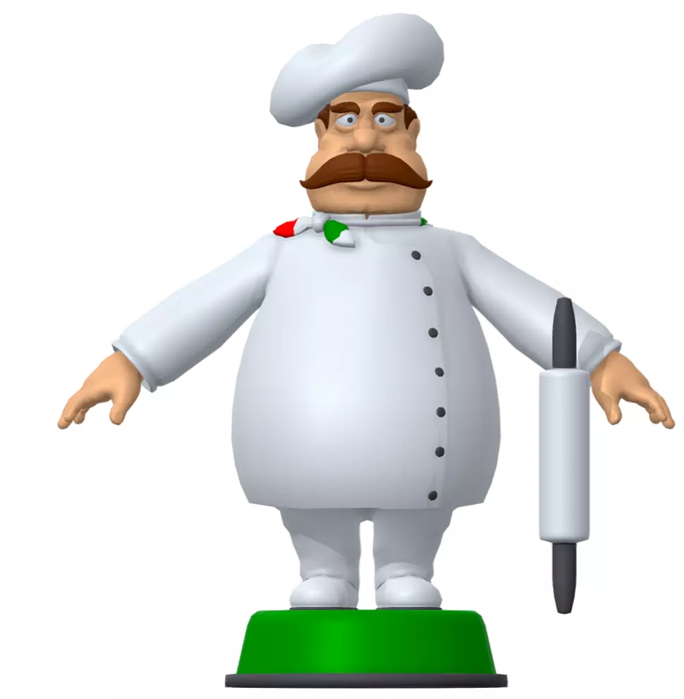High Poly Statuette Italian Chef Cook T-Pose Low-poly 3D model