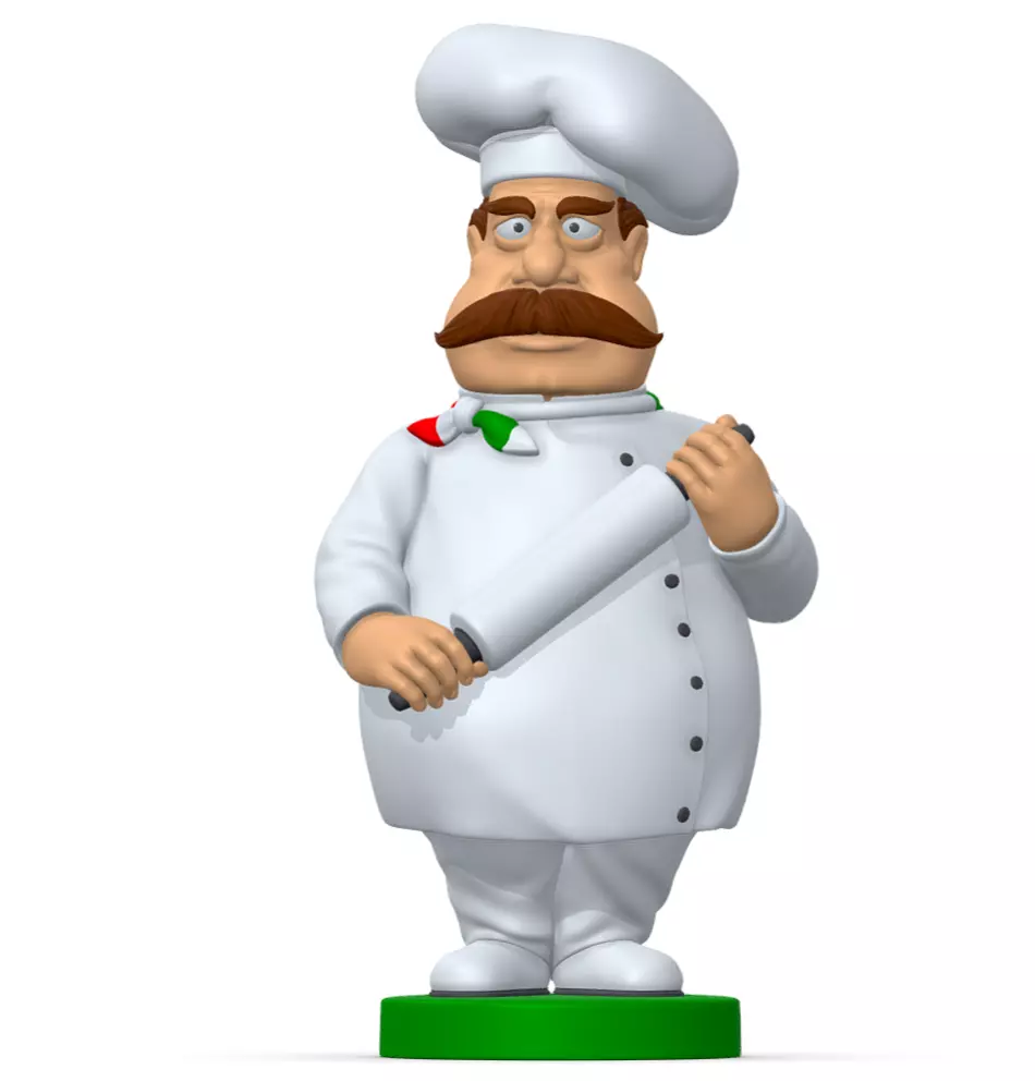 High Poly Statuette Italian Chef Cook Pose Low-poly 3D model