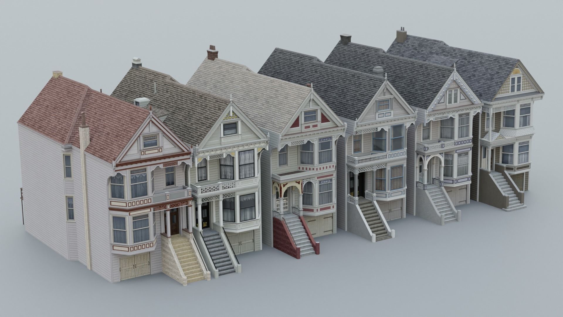 San Francisco Painted Ladies - US West Coast Houses Pack Low-poly 3D model_11