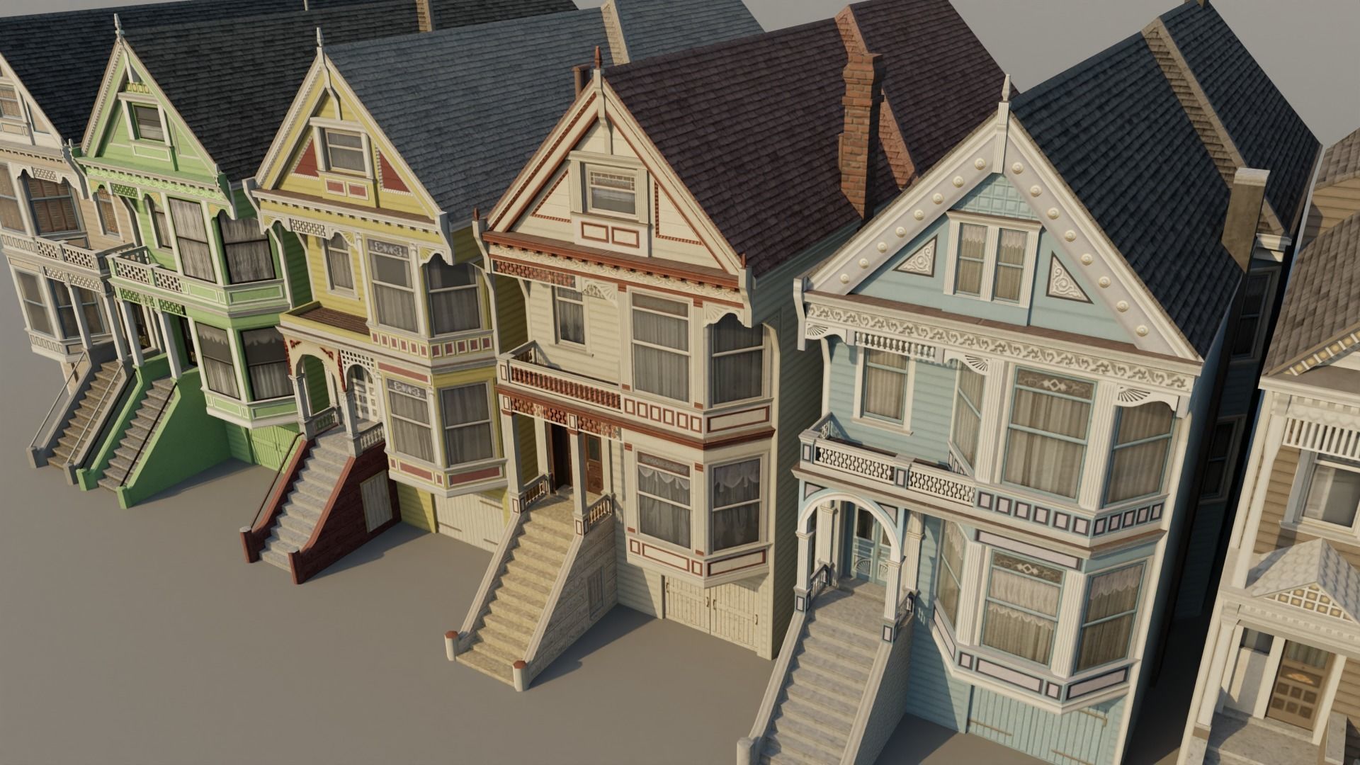 San Francisco Painted Ladies - US West Coast Houses Pack Low-poly 3D model_4