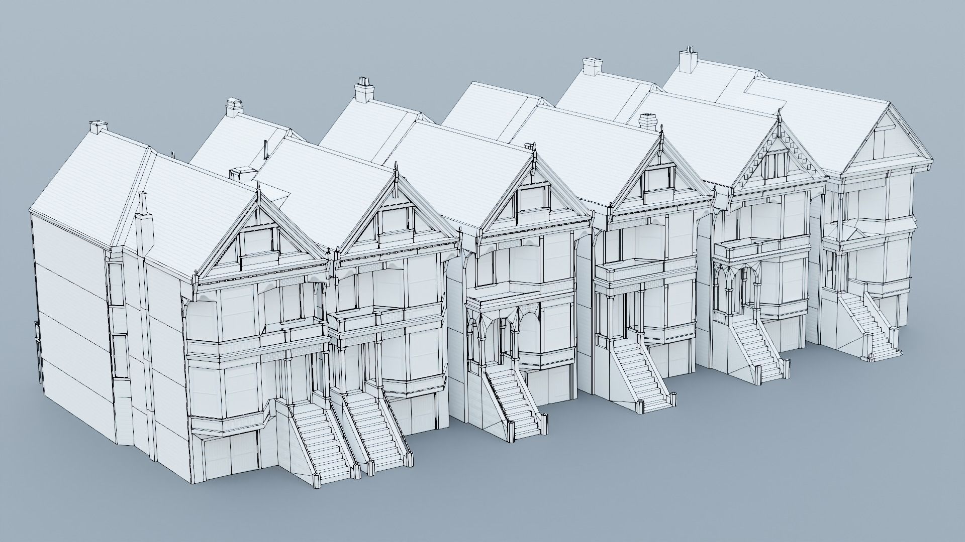 San Francisco Painted Ladies - US West Coast Houses Pack Low-poly 3D model_10