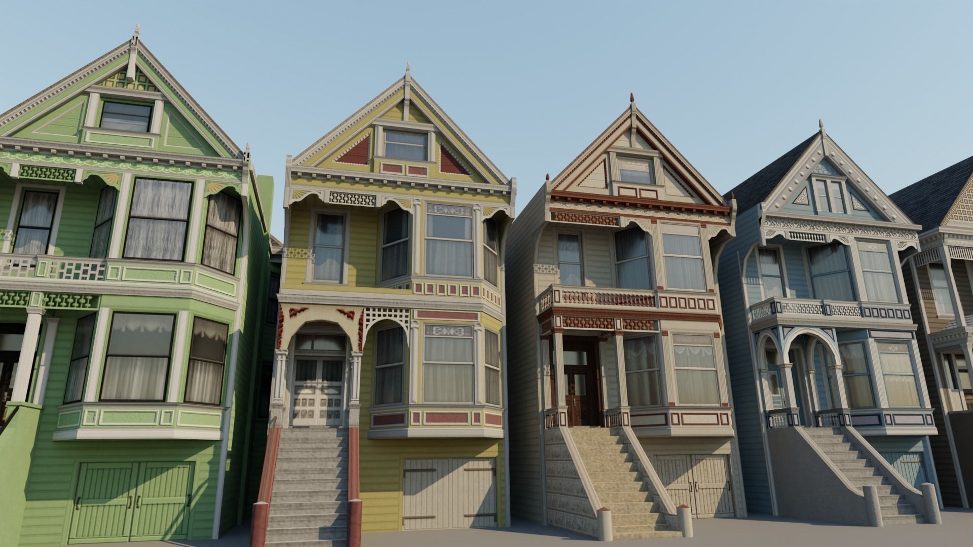 San Francisco Painted Ladies - US West Coast Houses Pack Low-poly 3D model_1