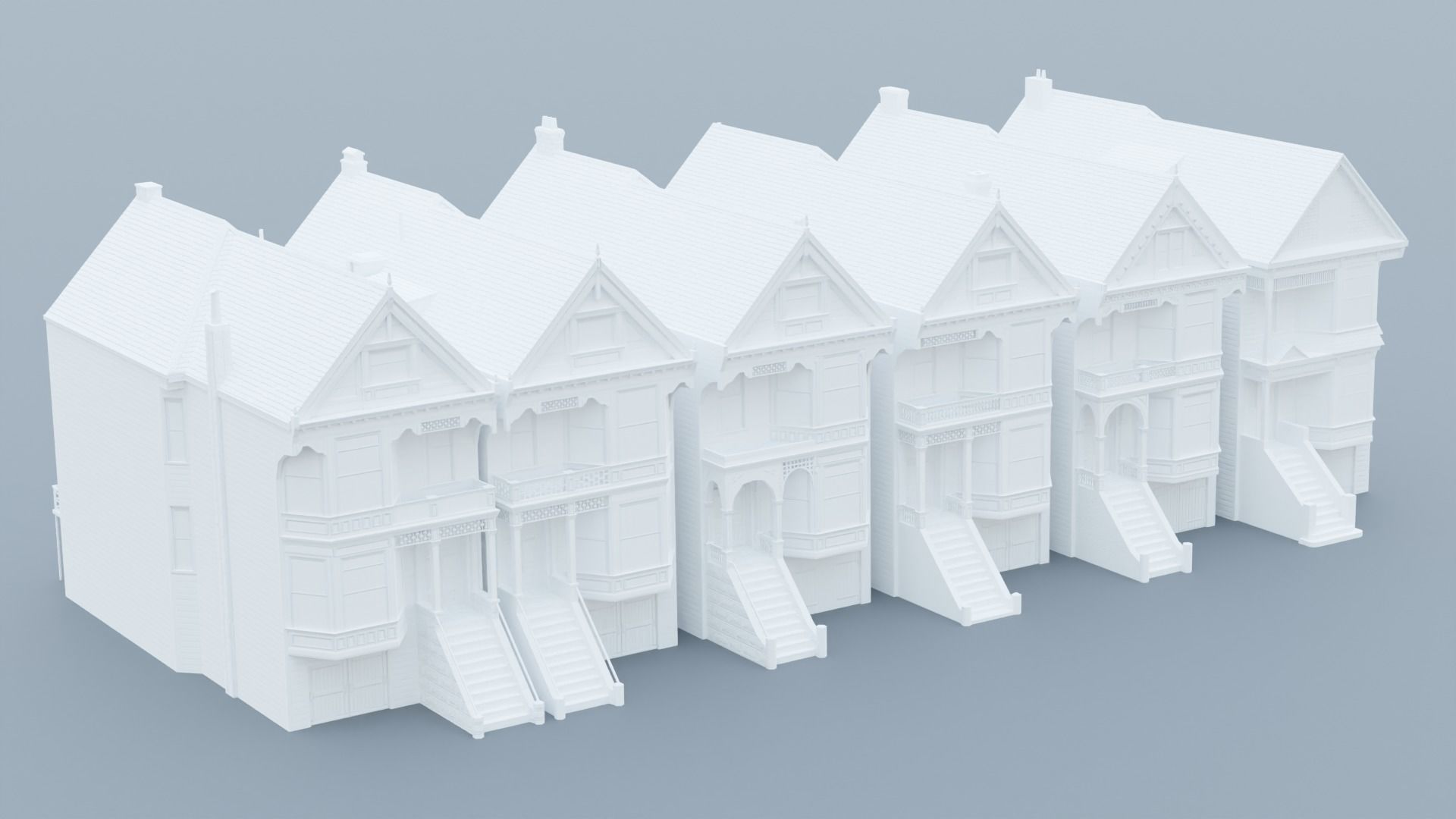 San Francisco Painted Ladies - US West Coast Houses Pack Low-poly 3D model_9