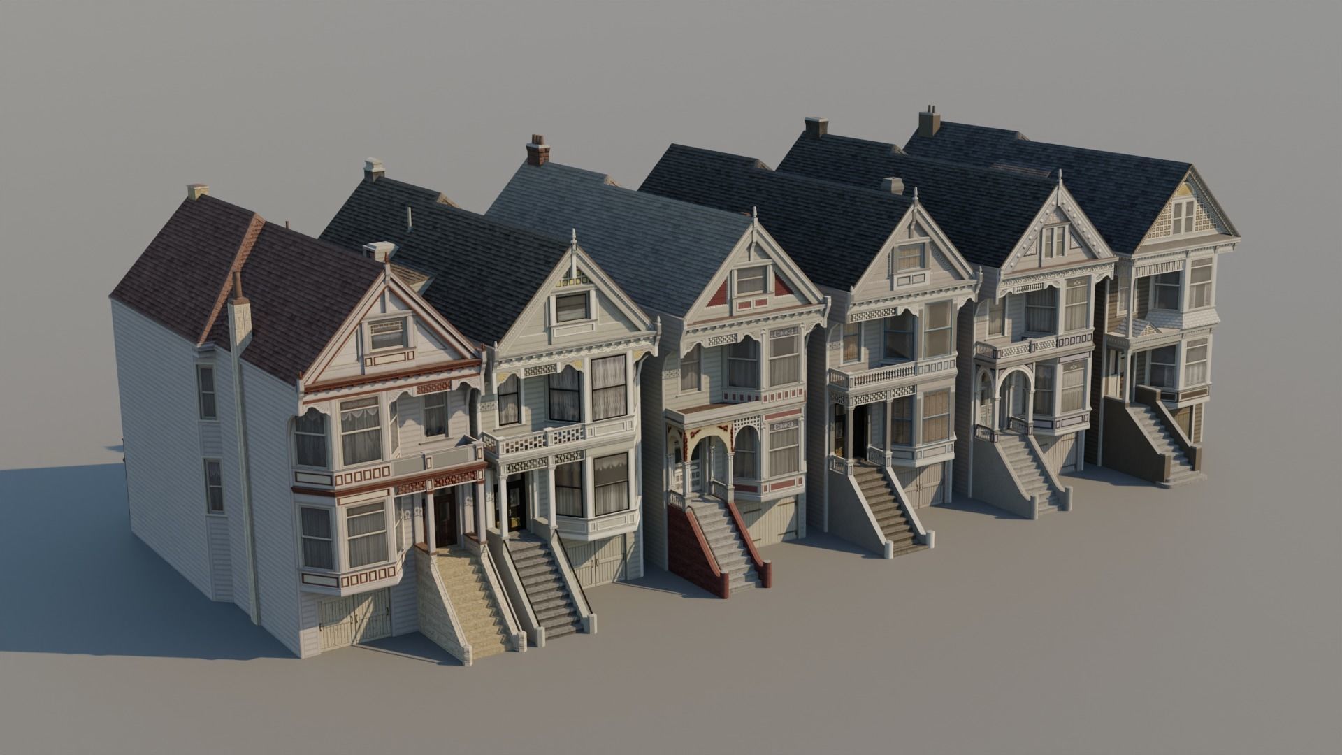 San Francisco Painted Ladies - US West Coast Houses Pack Low-poly 3D model_8