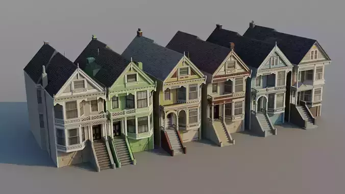 San Francisco Painted Ladies - US West Coast Houses Pack Low-poly 3D model