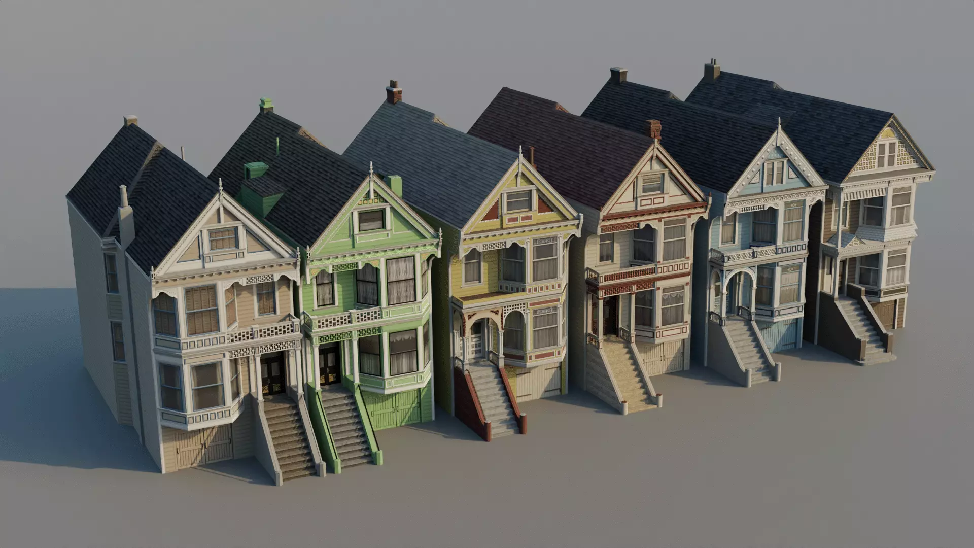 San Francisco Painted Ladies - US West Coast Houses Pack Low-poly 3D model_0