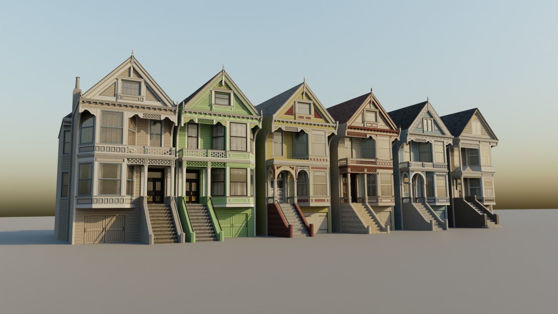 San Francisco Painted Ladies - US West Coast Houses Pack Low-poly 3D model_3
