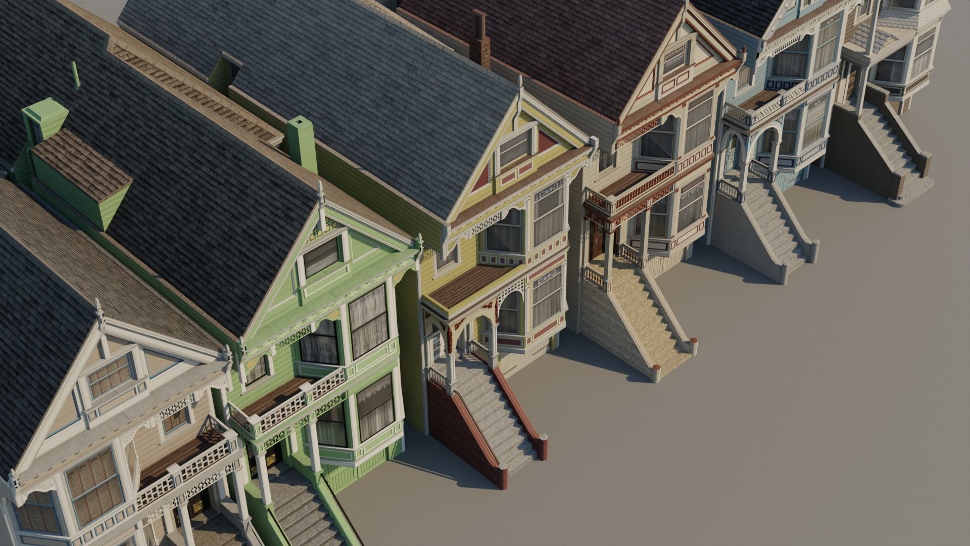 San Francisco Painted Ladies - US West Coast Houses Pack Low-poly 3D model_5
