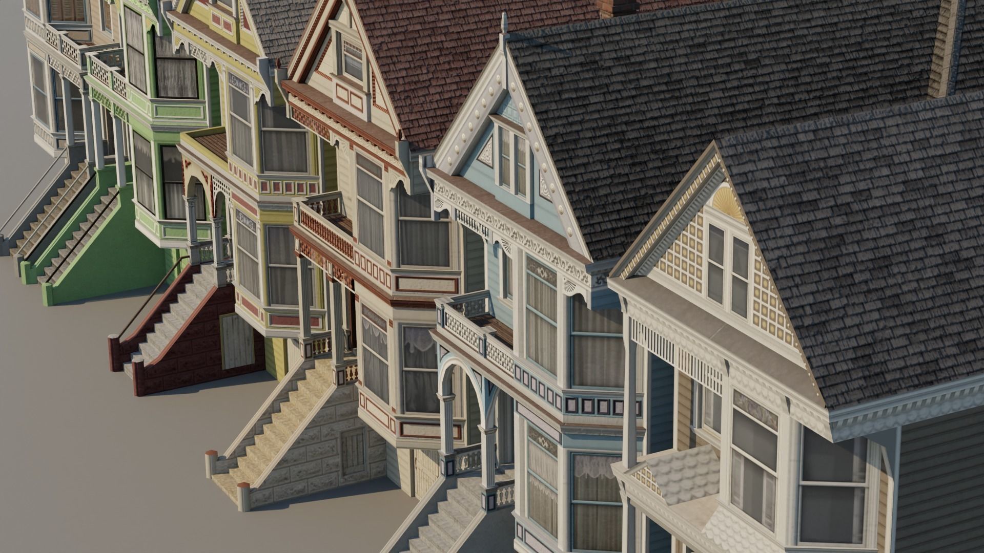 San Francisco Painted Ladies - US West Coast Houses Pack Low-poly 3D model_7