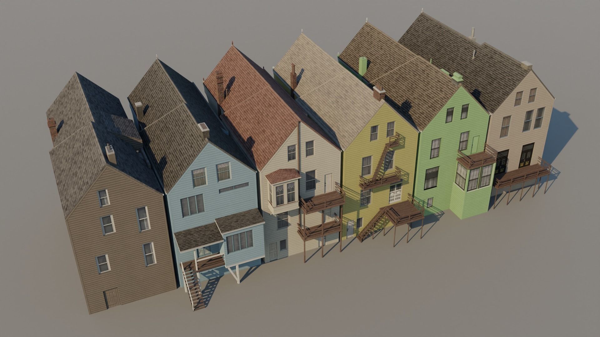 San Francisco Painted Ladies - US West Coast Houses Pack Low-poly 3D model_6