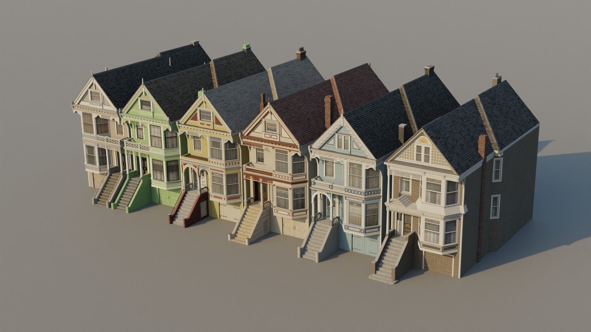 San Francisco Painted Ladies - US West Coast Houses Pack Low-poly 3D model_2
