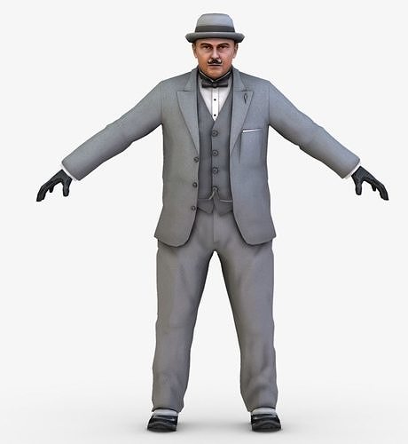 Retro Older Man in Grey Suit 3D Model Low-poly 3D model