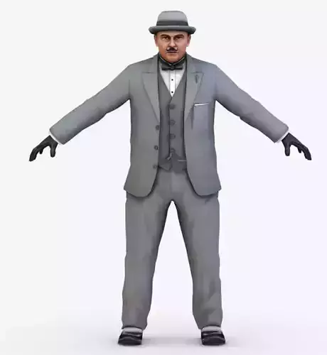 Retro Older Man in Grey Suit 3D Model