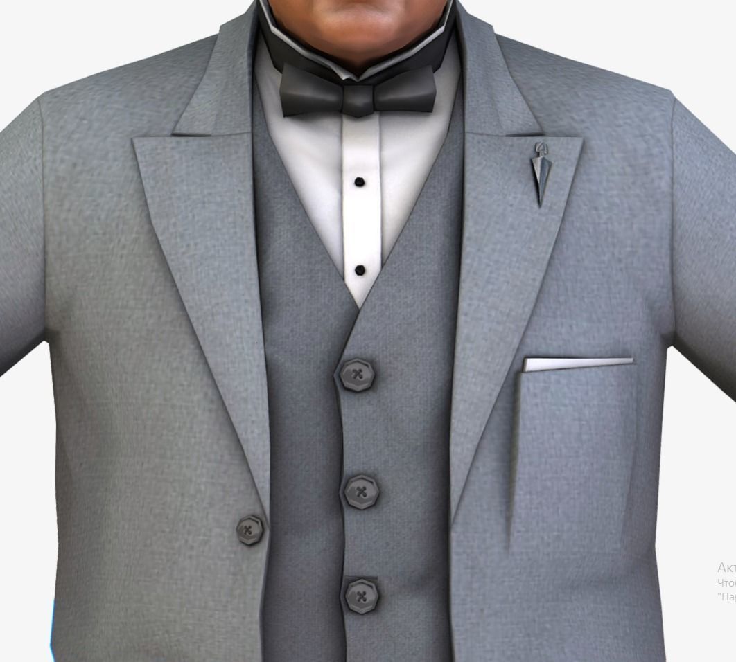 Retro Older Man in Grey Suit 3D Model Low-poly 3D model_6