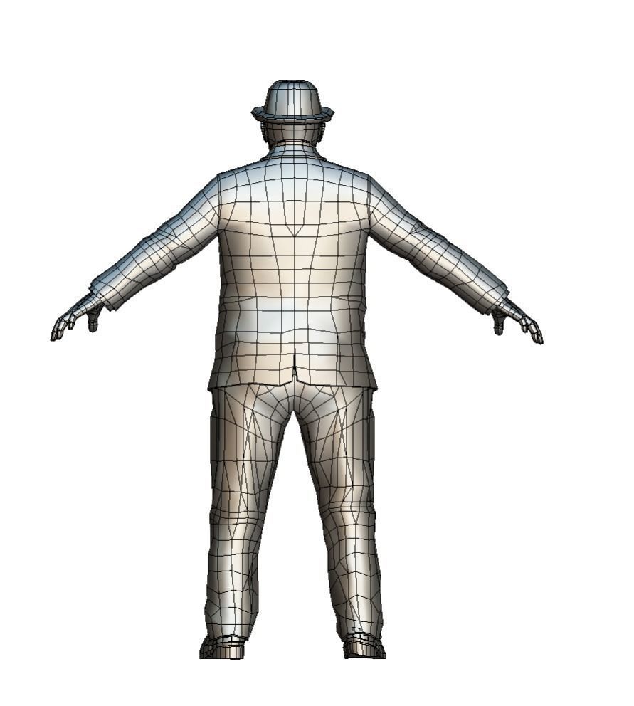 Retro Older Man in Grey Suit 3D Model Low-poly 3D model_7