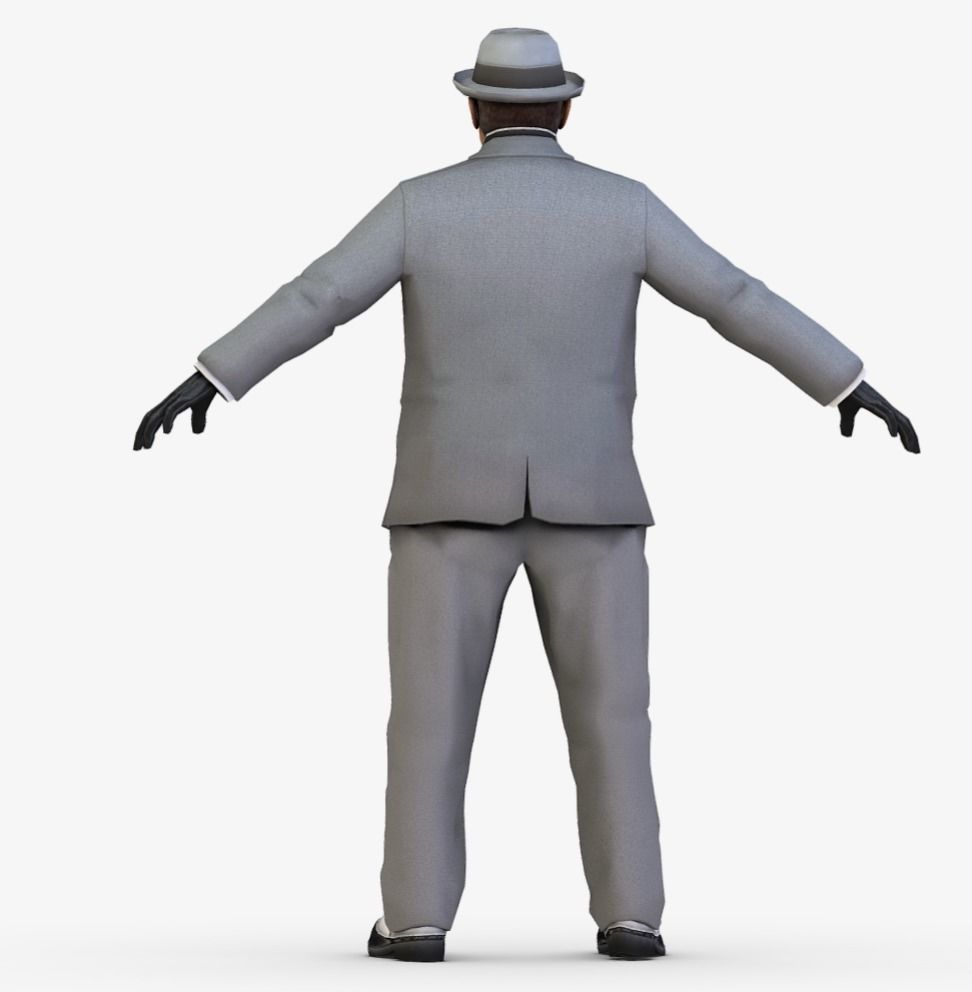 Retro Older Man in Grey Suit 3D Model Low-poly 3D model_2
