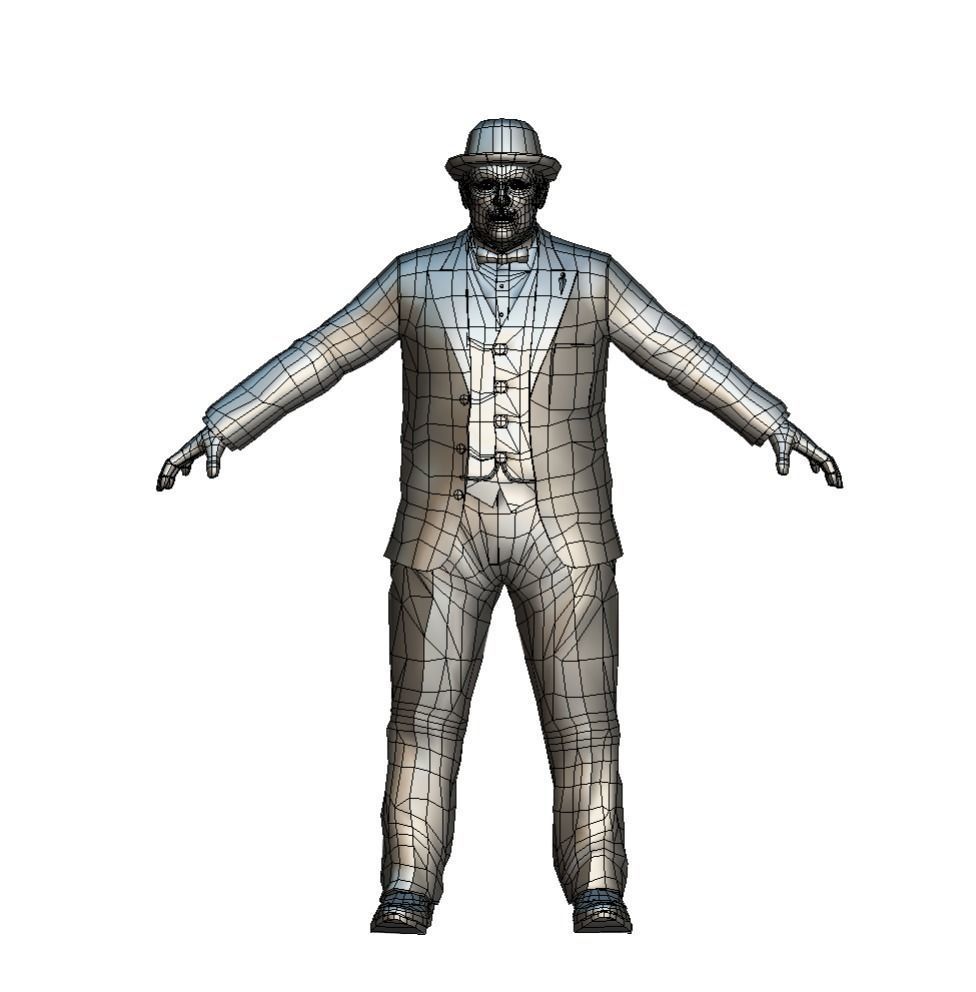 Retro Older Man in Grey Suit 3D Model Low-poly 3D model_8