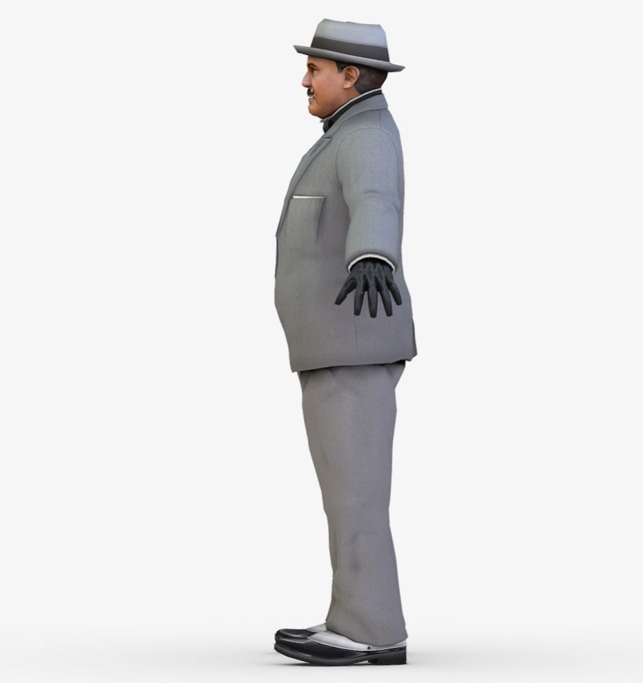 Retro Older Man in Grey Suit 3D Model Low-poly 3D model_4