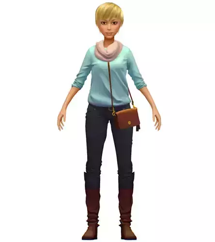High Poly Subdivision Casual Style Girl 3D Model Low-poly 3D model
