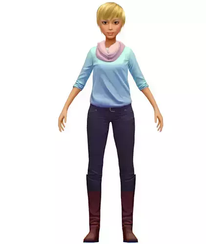 Cartoon Low Poly Casual Style Girl Avatar 3D Model