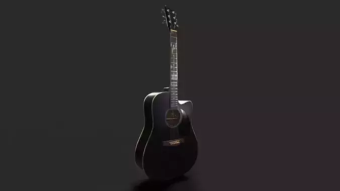Worn out black unbranded acoustic guitar