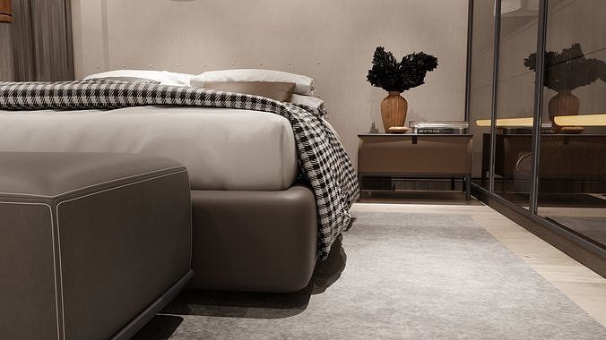 Bedroom room with bed in it 3D model 4