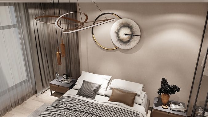 Bedroom room with bed in it 3D model 3