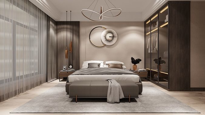 Bedroom room with bed in it 3D model