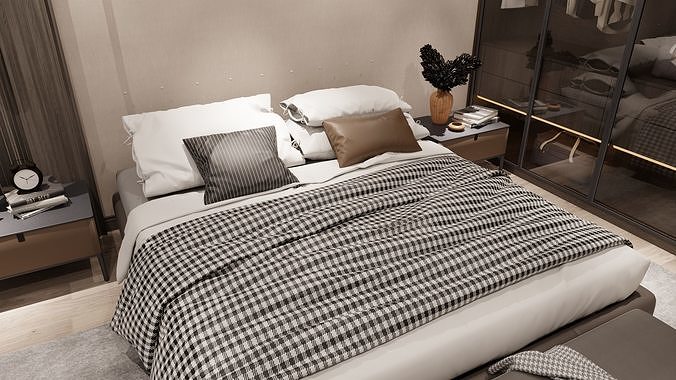 Bedroom room with bed in it 3D model 5