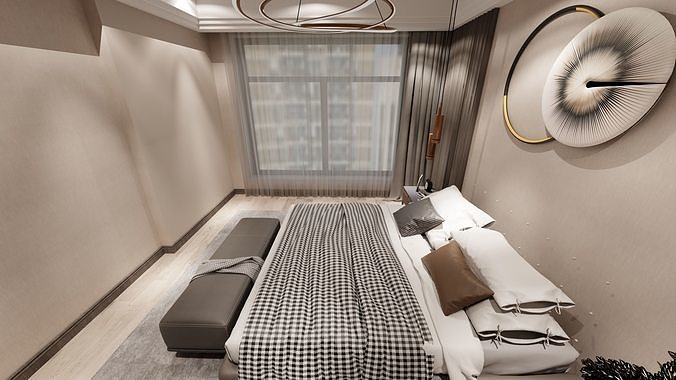 Bedroom room with bed in it 3D model 6
