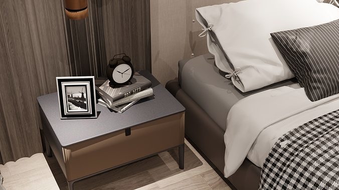Bedroom room with bed in it 3D model 2