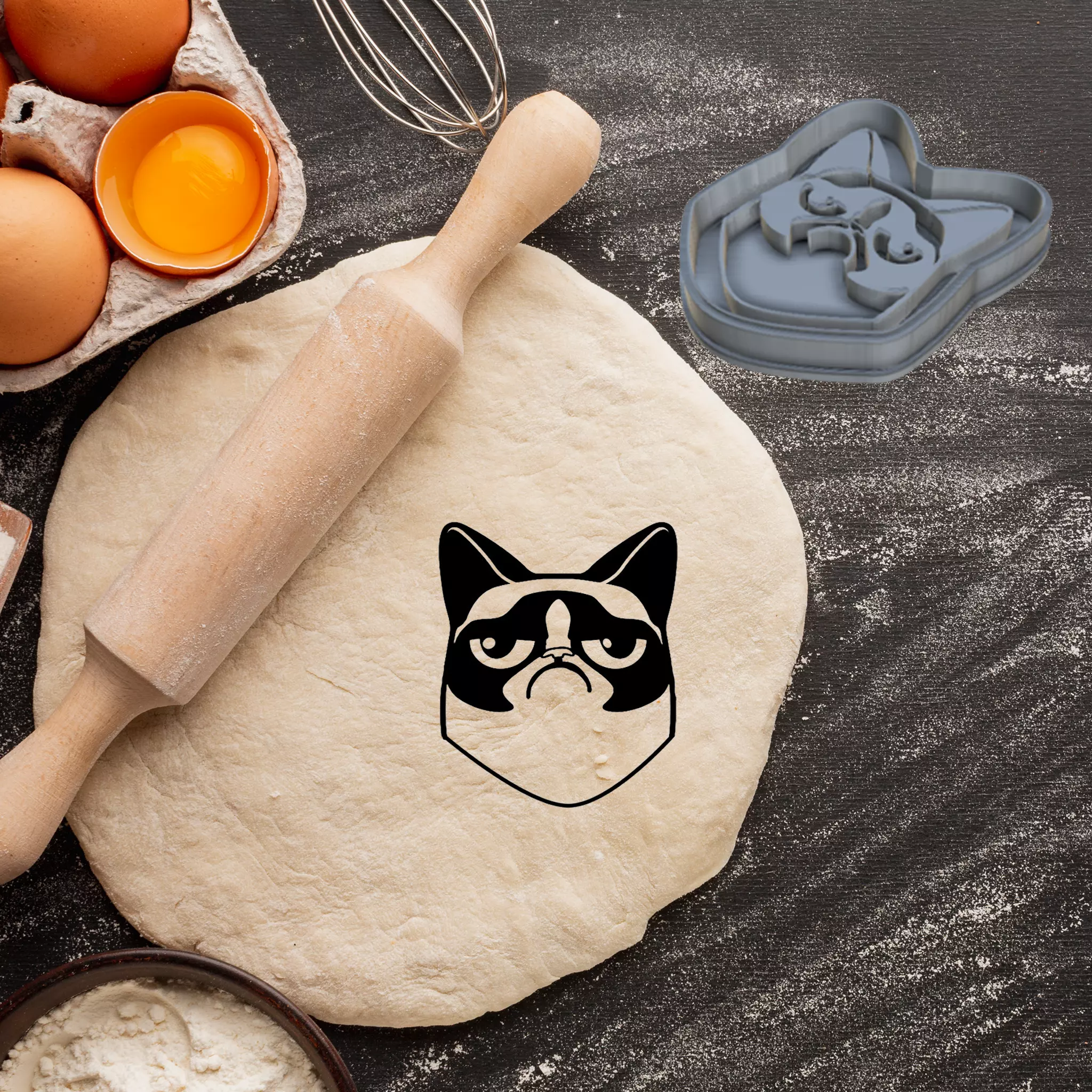GRUMPY CAT COOKIE CUTTER PASTRY DOUGH BISCUIT SUGAR FOOD 3D print model