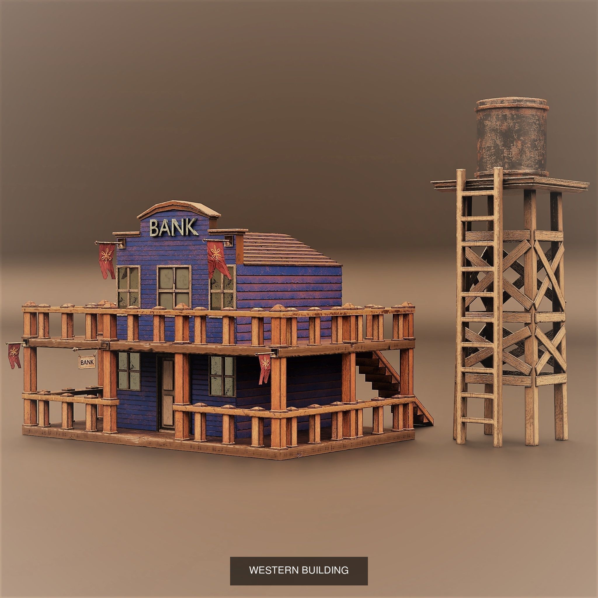 WESTERN CITY KITBASH 3D Model Collection_1