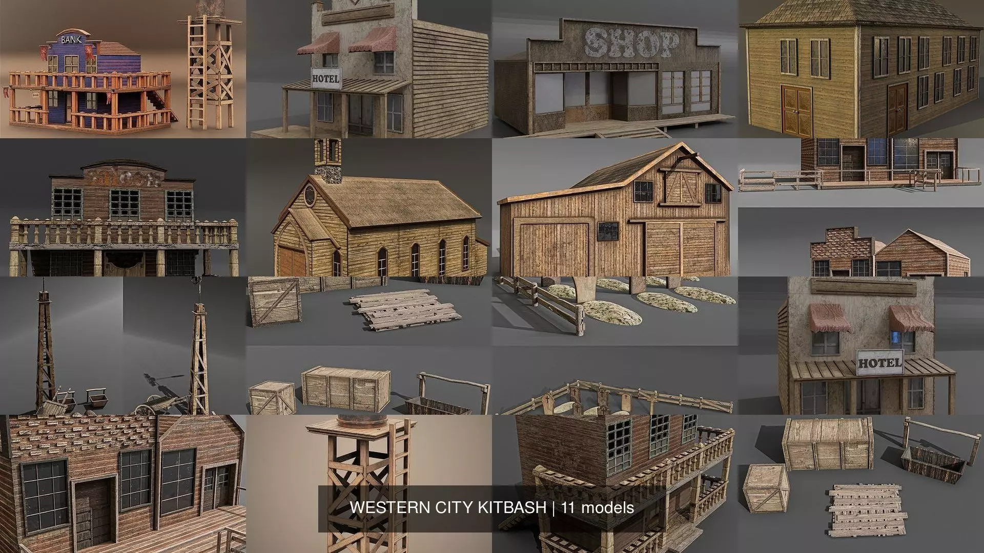 WESTERN CITY KITBASH 3D Model Collection_0