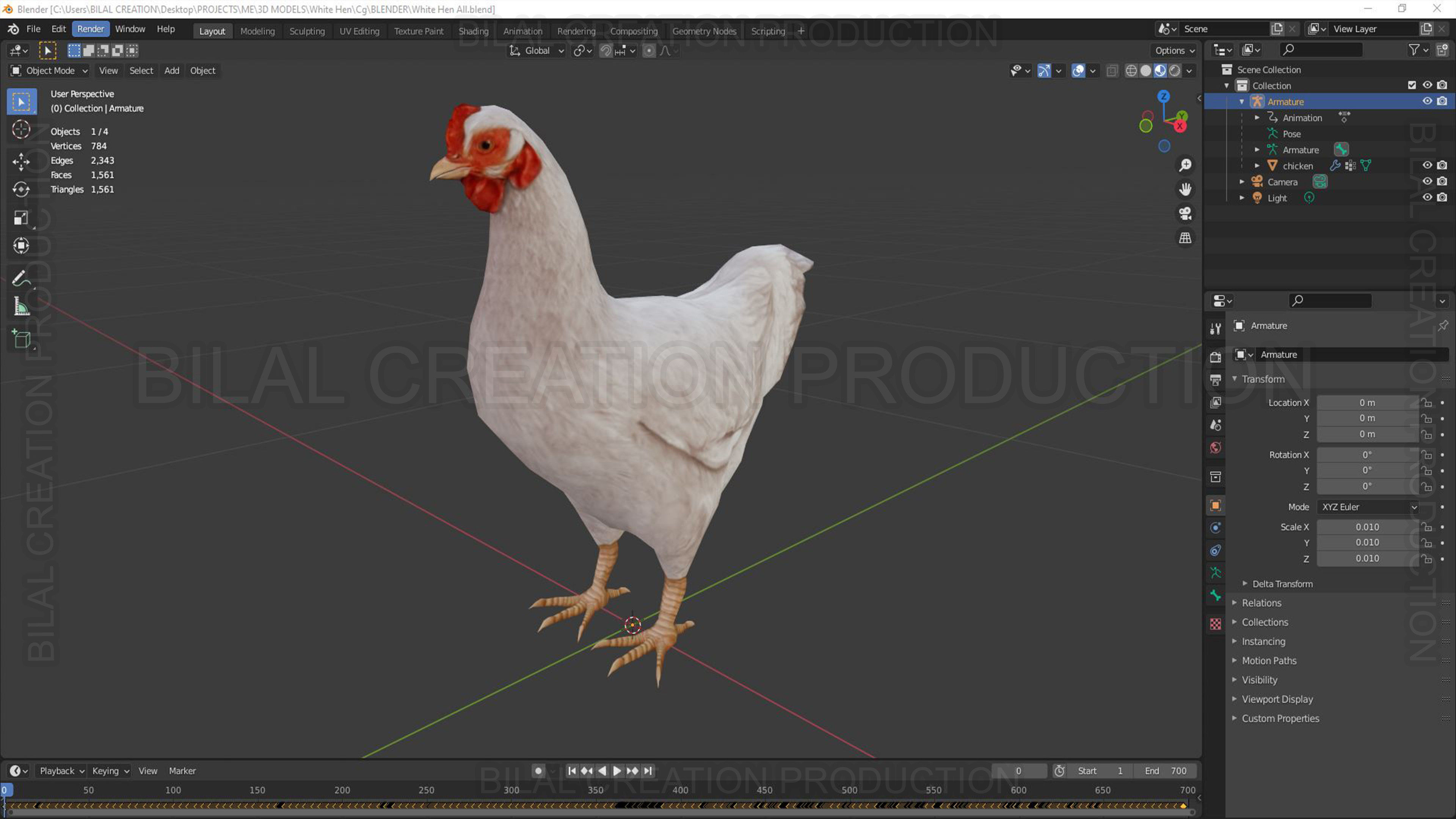 White Hen chicken Animated Low-poly 3D model_14