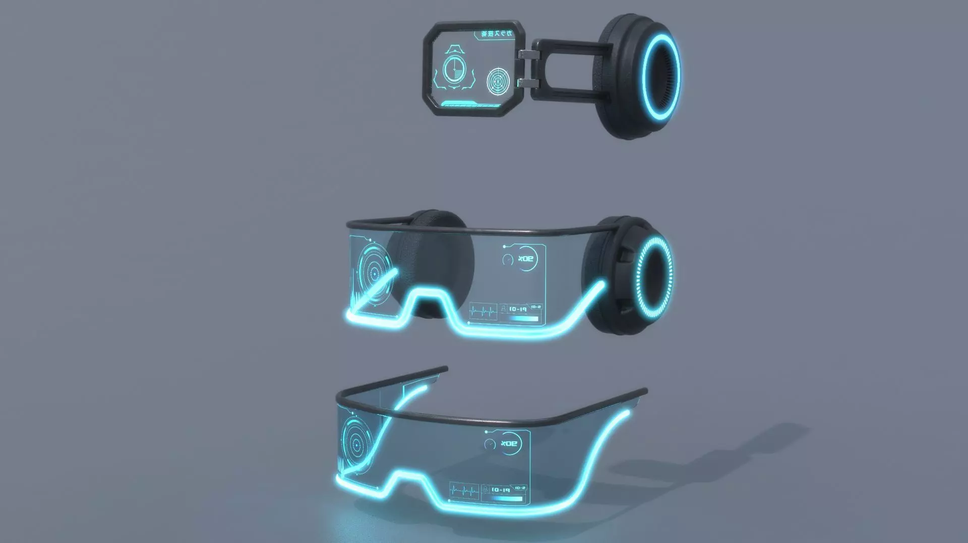 Military sci-fi helmet glasses monocle pack x3 3D Model Collection_0