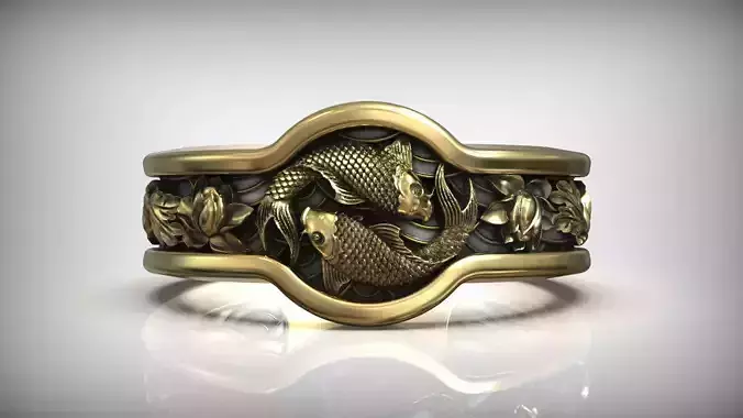 Yin Yang Carp Koi Fish Japanese Ornament Ring 3D print model