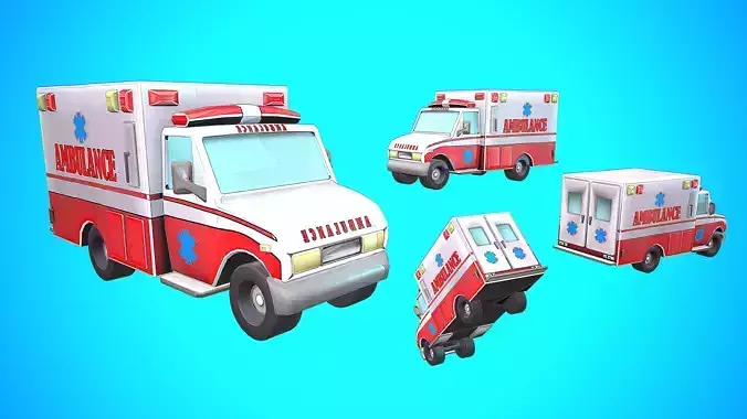 AMBULANCE CARTOON STYLIZED Low-poly 3D model