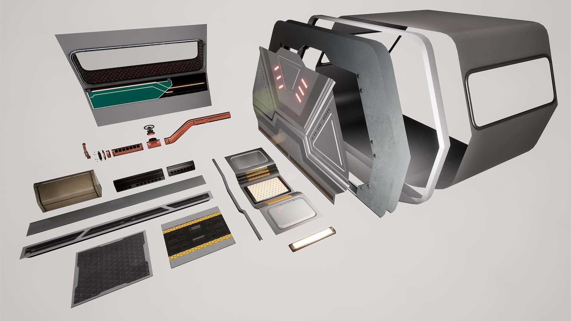 Modular Sci-Fi kitbash pack Low-poly 3D model_15