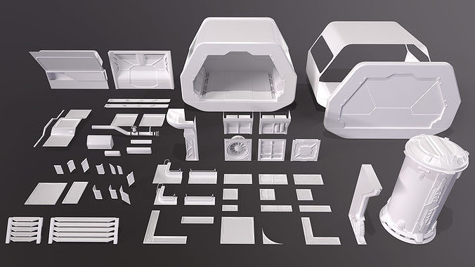 Modular Sci-Fi kitbash pack Low-poly 3D model 2