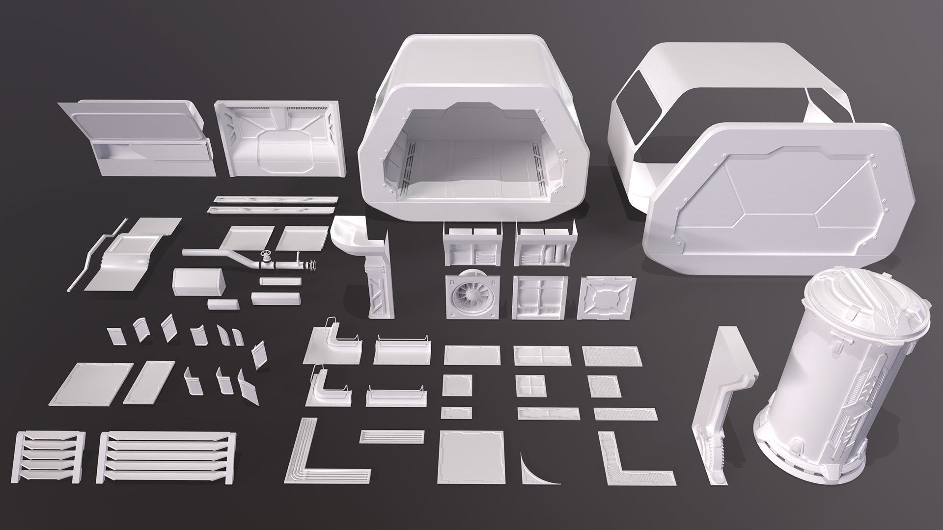 Modular Sci-Fi kitbash pack Low-poly 3D model_1