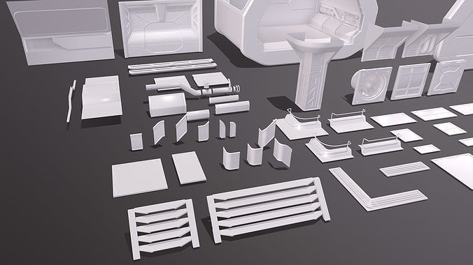 Modular Sci-Fi kitbash pack Low-poly 3D model 4