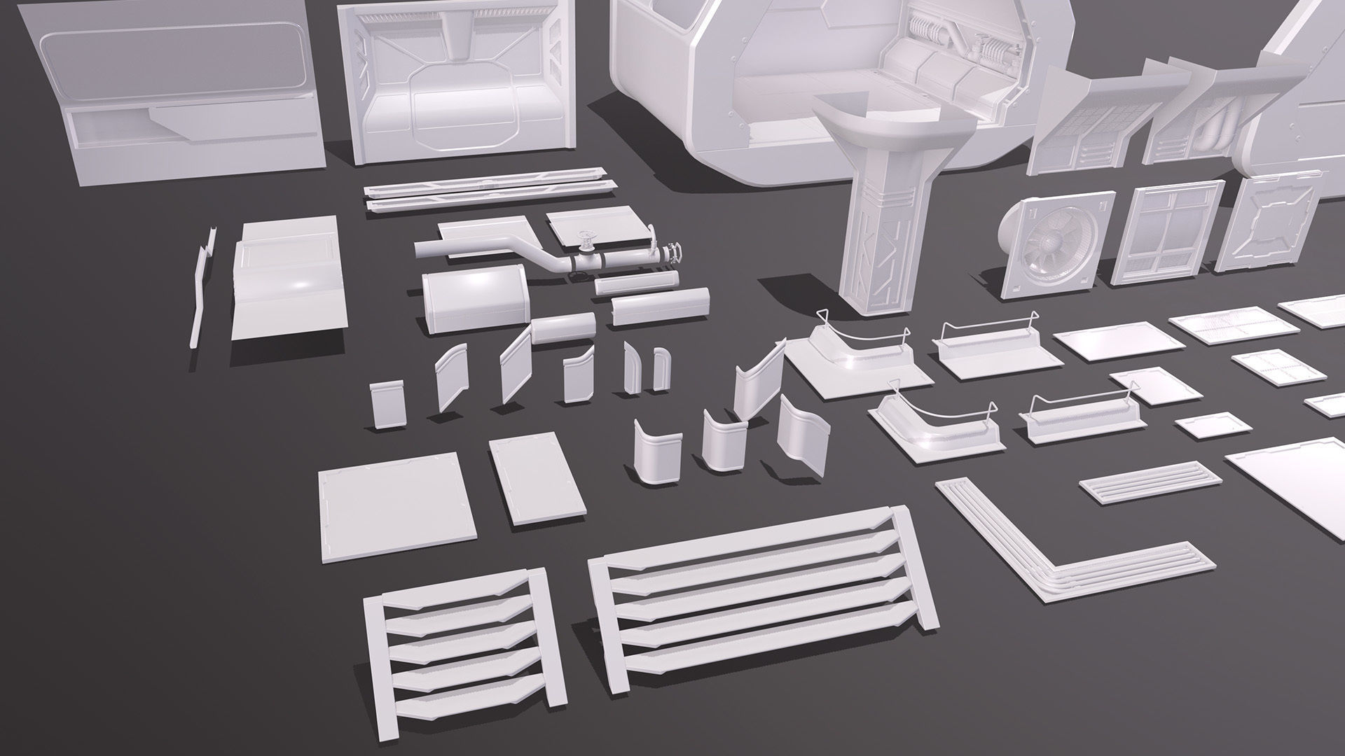 Modular Sci-Fi kitbash pack Low-poly 3D model_3
