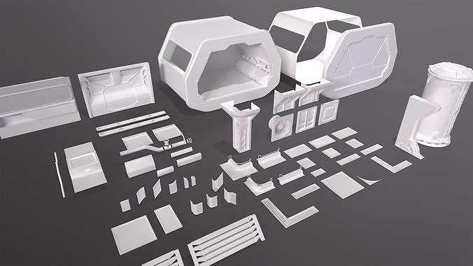 Modular Sci-Fi kitbash pack Low-poly 3D model 3