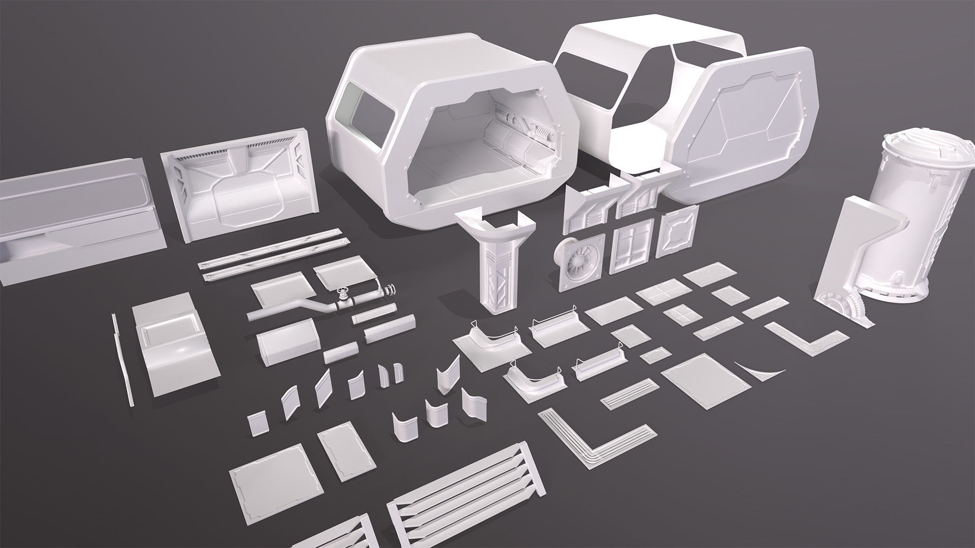 Modular Sci-Fi kitbash pack Low-poly 3D model_2